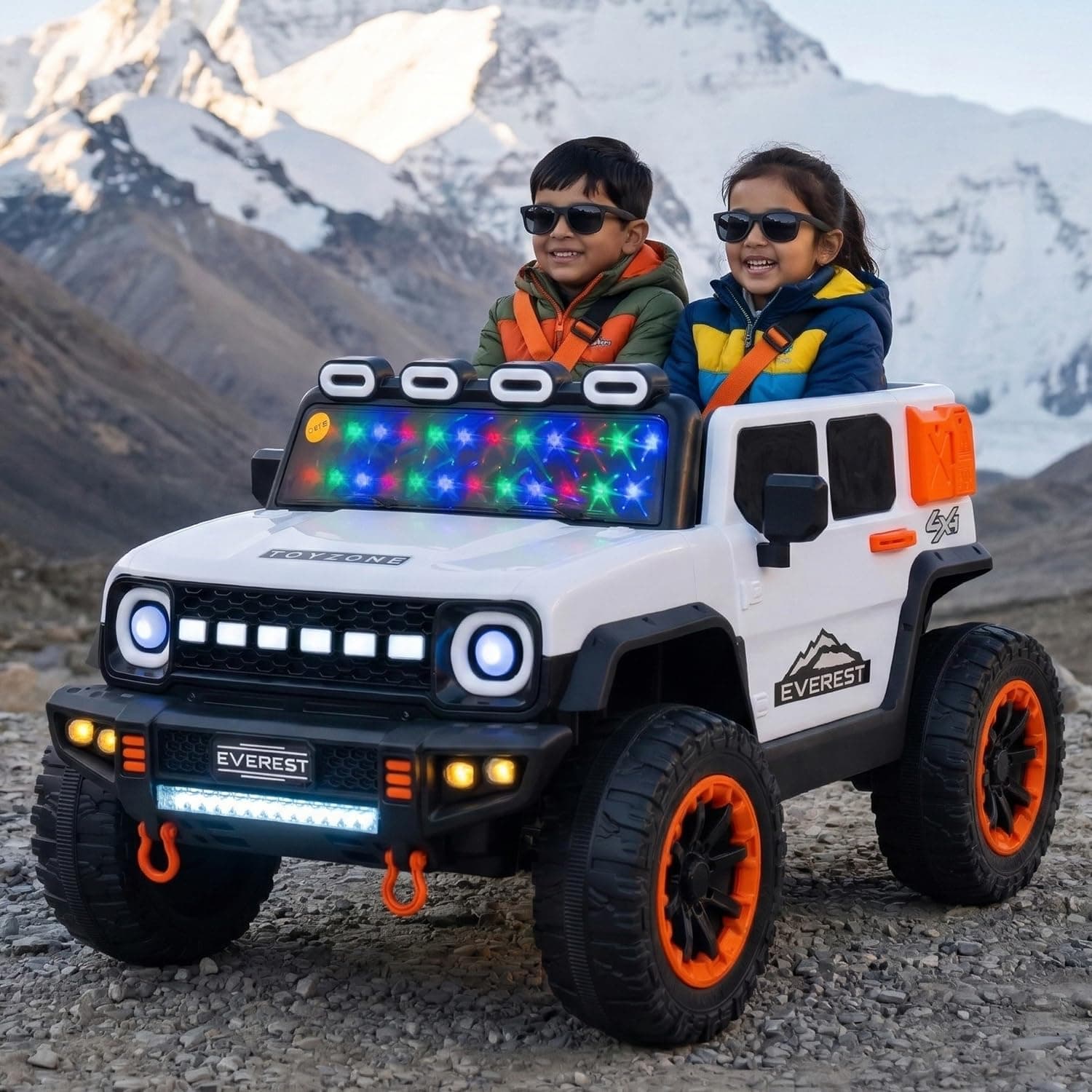 Toyzone Everest Electric Jeep (White) | 12V Rechargeable Ride on with 4.5Ah Battery | Music Player with BT, USB & AUX | Smooth Acceleration | 6M Battery Warranty | Age 3-10 Years, Upto 50 kg
