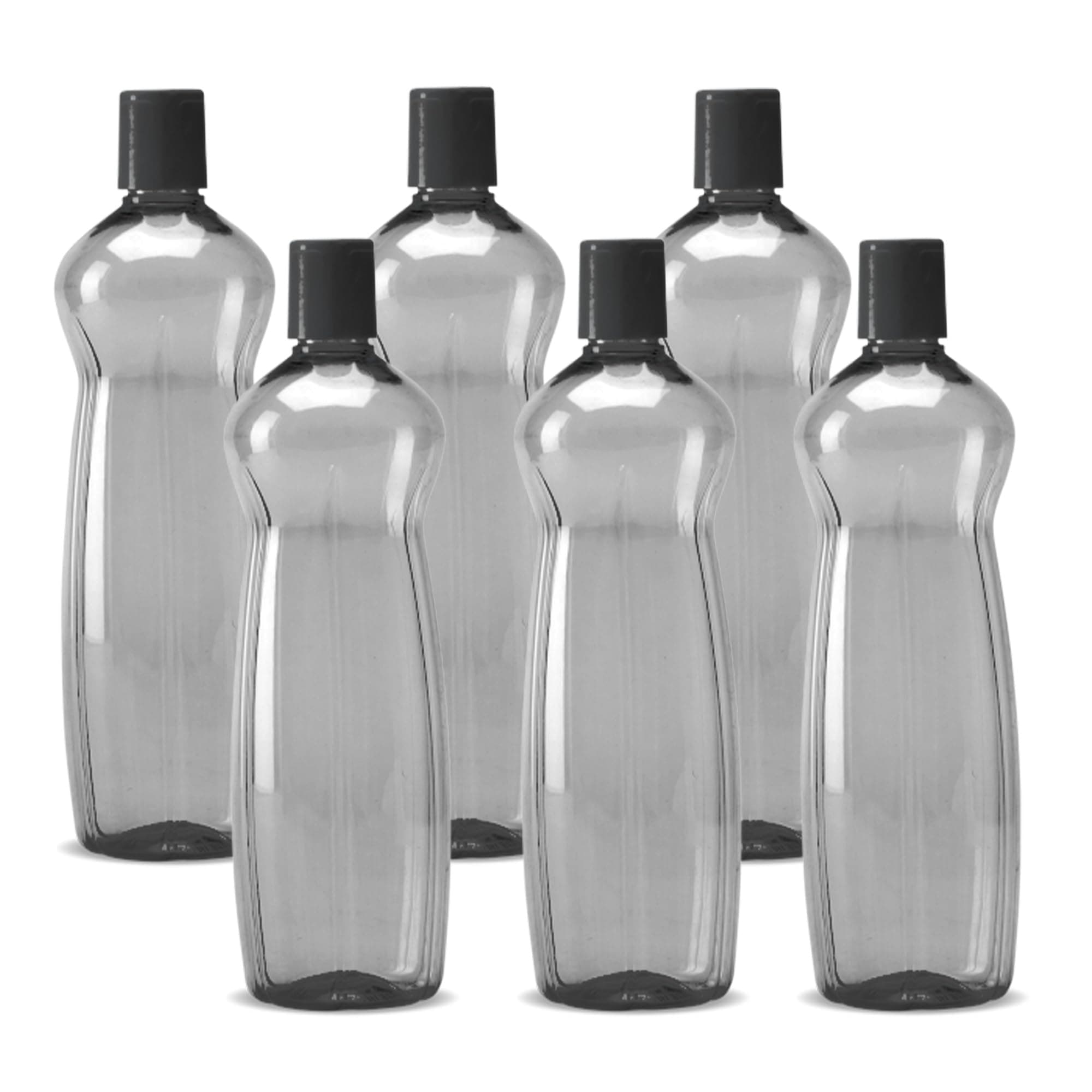 MILTON Pacific Pack of 6 Water Bottles, 1 Litre Each, Reusable Plastic Fridge Bottle Set, BPA Free and Leak Proof Bottles for Travel, Work, Grey