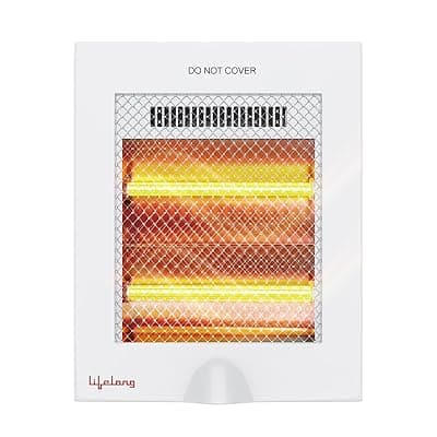 Lifelong Regalia 800 Watts Quartz Room Heater for Home with 2 Power settings, ISI Certified, 2 Rod Heater for Room |Cord Length 1.5 Meter| 1 Year Manufacturer's Warranty (LLQH922, White)