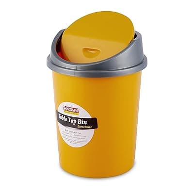 RATAN PLASTICWARE Euro Clean Table Top Small Mini Dustbin with Lid for Study Table, Desk, Kitchen Sink, Car, Kids Room Compact and Stylish Waste Storage Garbage Bin 2 Litre Mango Yellow