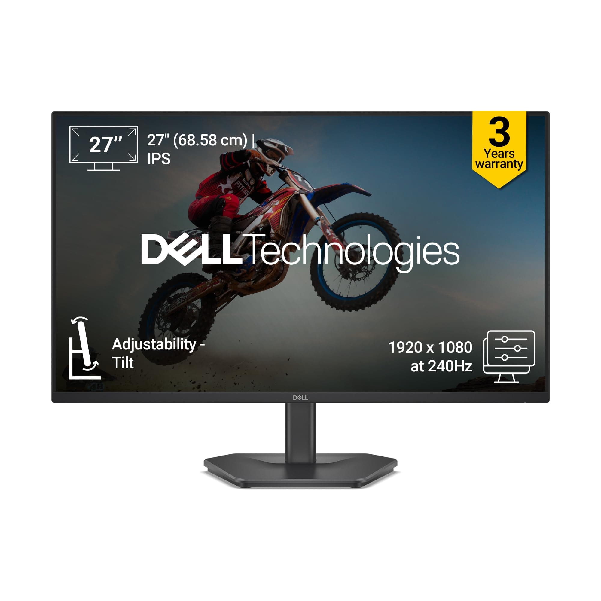 Dell SE2726HG 27" (68.58 cm) FHD Gaming Monitor | 240Hz Fast IPS | 0.5ms Response | AMD FreeSync Premium | HDR10 | 99% sRGB | Eye Comfort Certified | HDMI 2.1 & DP 1.4 Ports | Tilt Stand | Black