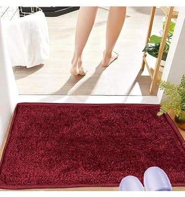 W R CARPETS & RUGS Ultra Soft Shaggy Doormat (Red, 2 x 3 Feet) Non-Slip, Machine Washable, High Pile, Ideal for Front Door Bathroom or Bedroom Indoor Use