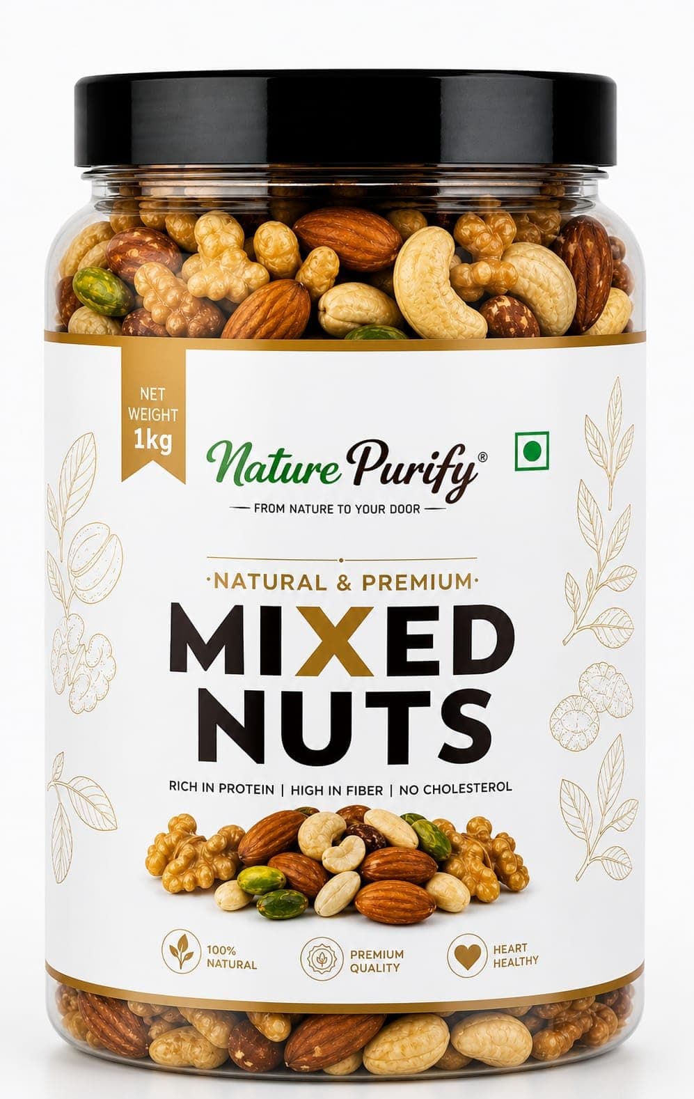 Nature Purify Premium Mix Dry Fruits 1kg | Almonds, Cashews, Kishmish, Apricot & Seeds Mix | Fresh Crunchy Nut & Fruit Combo Pack for Snacking & Gifting | Jar Pack Of 1