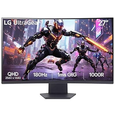 LG 27GS60QC 68.4cm (27 Inch) Ultragear Curved (1000R) QHD (2560x1440) Gaming Monitor, 180Hz, 1ms, 3-Side Virtually Borderless, Anti-Glare, DP, HDMI X 2, HP Out, AMD FreeSync™, Tilt Adjustment (Black)
