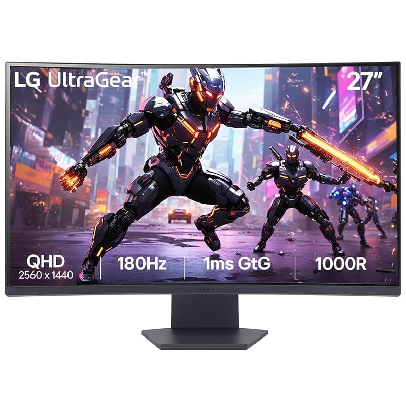 LG 27GS60QC 68.4cm (27 Inch) Ultragear Curved (1000R) QHD (2560x1440) Gaming Monitor, 180Hz, 1ms, 3-Side Virtually Borderless, Anti-Glare, DP, HDMI X 2, HP Out, AMD FreeSync™, Tilt Adjustment (Black)