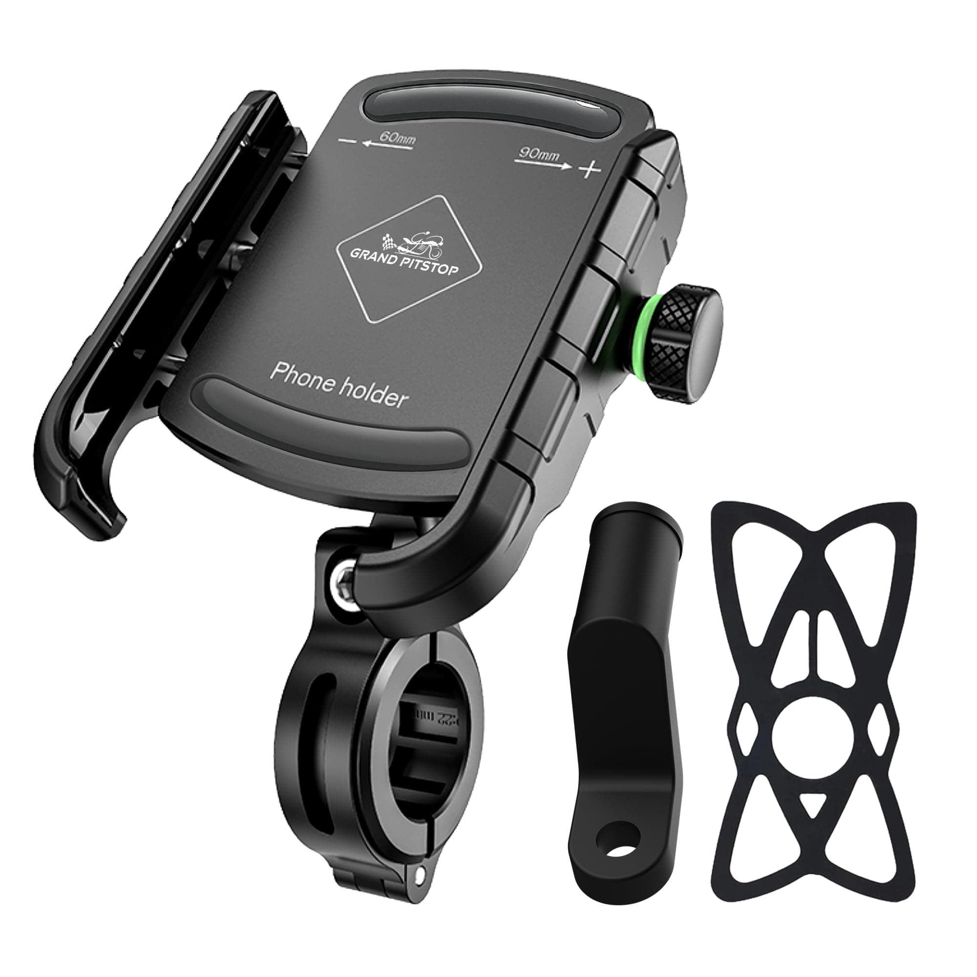 GRAND PITSTOP Mobile Holder for Bikes | (Black - Jaw Grip 360° Rotation) | Phone Mount for Motorcycle, Bicycle, Scooter | GPS Navigation Support | Anti-Slip Clamp | Sturdy Build