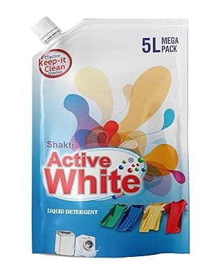 Active White Liquid Detergent - 5L Mega Pack | Lavender Fragrance | Front Load &amp; Top Load Machine Wash &amp; Bucket Wash Expert | Powerful Stain Removal | Gentle on Clothes | Value Family Refill Pack