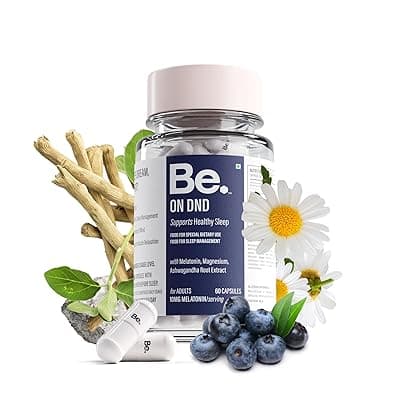 Be. On DND Natural Sleep Supplement | Ashwagandha Capsules with Melatonin 10mg, Magnesium Supplement &amp; Chamomile | Non-Habit Forming Sleeping Tablets for Deep Sleep | 60 Veg Capsules- 30 Day Supply