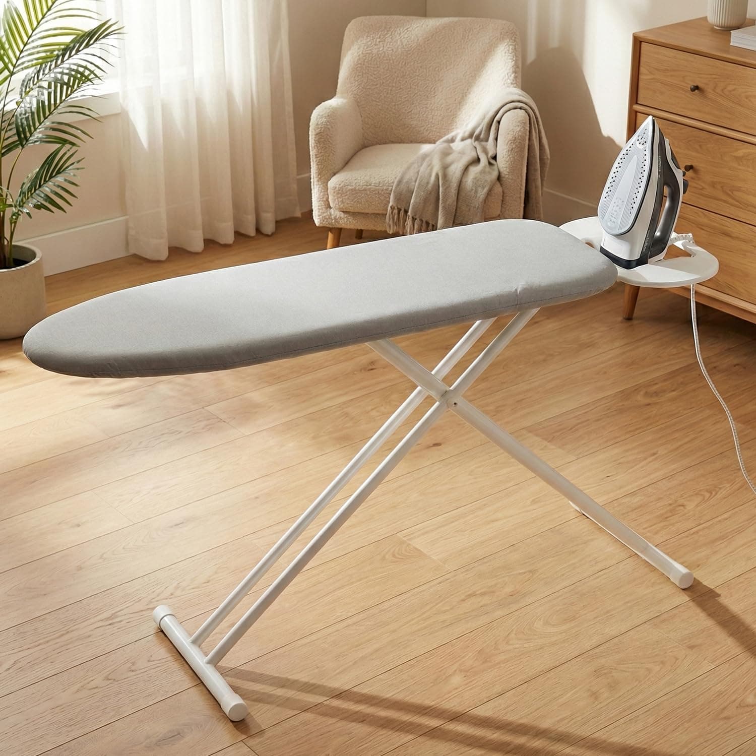 Lifelong Foldable Ironing Board with Heat-Resistant Cover| Heavy-Duty & Sturdy Iron Board with Stand| Adjustable Height, Non-Slip Legs, Portable & Space Saving Design for Easy Ironing (Silver & White)