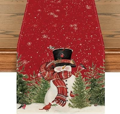 Aazeem White Christmas Birds Trees Table Runner|Seasonal Winter Xmas Holiday Kitchen Dining Table Decoration|Indoor Outdoor Home Party Décor |180 cm Table Runner