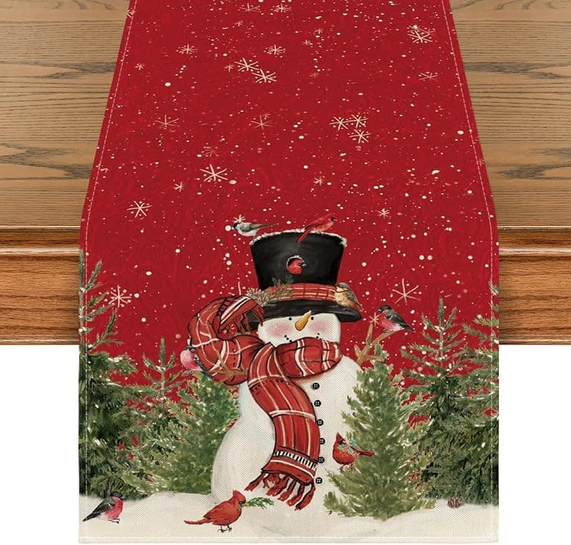 Aazeem White Christmas Birds Trees Table Runner|Seasonal Winter Xmas Holiday Kitchen Dining Table Decoration|Indoor Outdoor Home Party Décor |180 cm Table Runner
