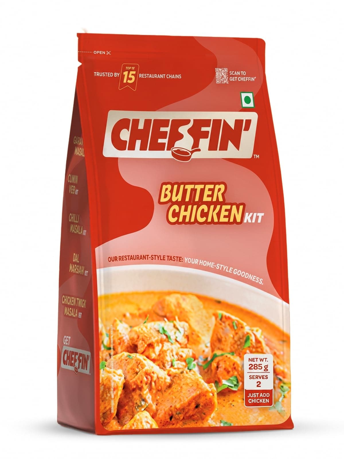 Cheffin' Butter Chicken Masala 285g | Ready to Cook in 10 mins | Serves 2-3 | Just add Fresh Chicken or Paneer | All Natural, No Preservatives | 3-Pouch Cooking Kit for Restaurant Style Taste at Home