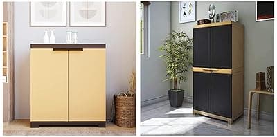 Nilkamal Freedom Mini Medium Plastic Cabinet Brown, 2 Doors Freedom Mini 09 (FMSC09) Plastic Shoe Cabinet (Sandy Brown &amp; Dark Brown)
