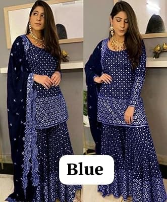 SKYFIESTA Stylish Womens Georgette Unstitched Salwar Suit Material with Dupatta | Salwar Suit Material for Womens &amp; Girls | Lightweight &amp; Breathable Fabric