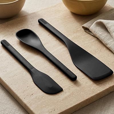 Ember Cookware Silicone Spatula Set of 3 – Stir, Flip & Scraper | Platinum Grade Food Safe | Heat Resistant Up to 230°C | Seamless Unibody Design | Black