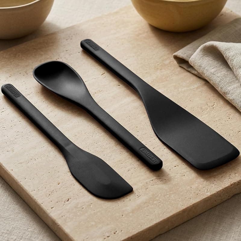 Ember Cookware Silicone Spatula Set of 3 – Stir, Flip & Scraper | Platinum Grade Food Safe | Heat Resistant Up to 230°C | Seamless Unibody Design | Black