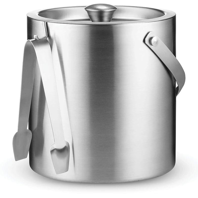 Double-Wall Stainless Steel Insulated Ice Bucket With Lid and Ice Tong [3 Liter] Included Strainer Keeps Ice Cold & Dry, comfortable Carry Handle, Great for Home Bar, Chilling Beer, Champagne and wine