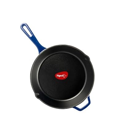 Pigeon Imperi Cast Iron Fry Pan/Skillet, Free Silicone Grip, Pre-Seasoned,100% Healthy &amp; Toxin-Free, Naturally Nonstick Frying Pan, Makes Food Tastier, Strong &amp; Durable, Gas &amp; Induction, Frypan 22cm