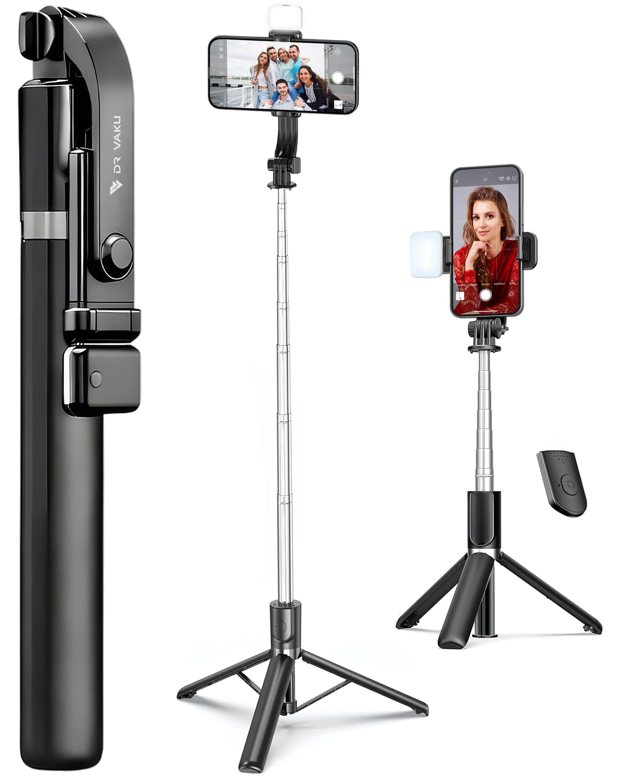 DR VAKU® Selfie Stick Tripod Stand with Fill Light & Wireless Remote, 69.6 inch/174CM Extendable Bluetooth Long Selfie Stick Compatible with iPhone & Android, Best for Vlogging, Reels & Travel