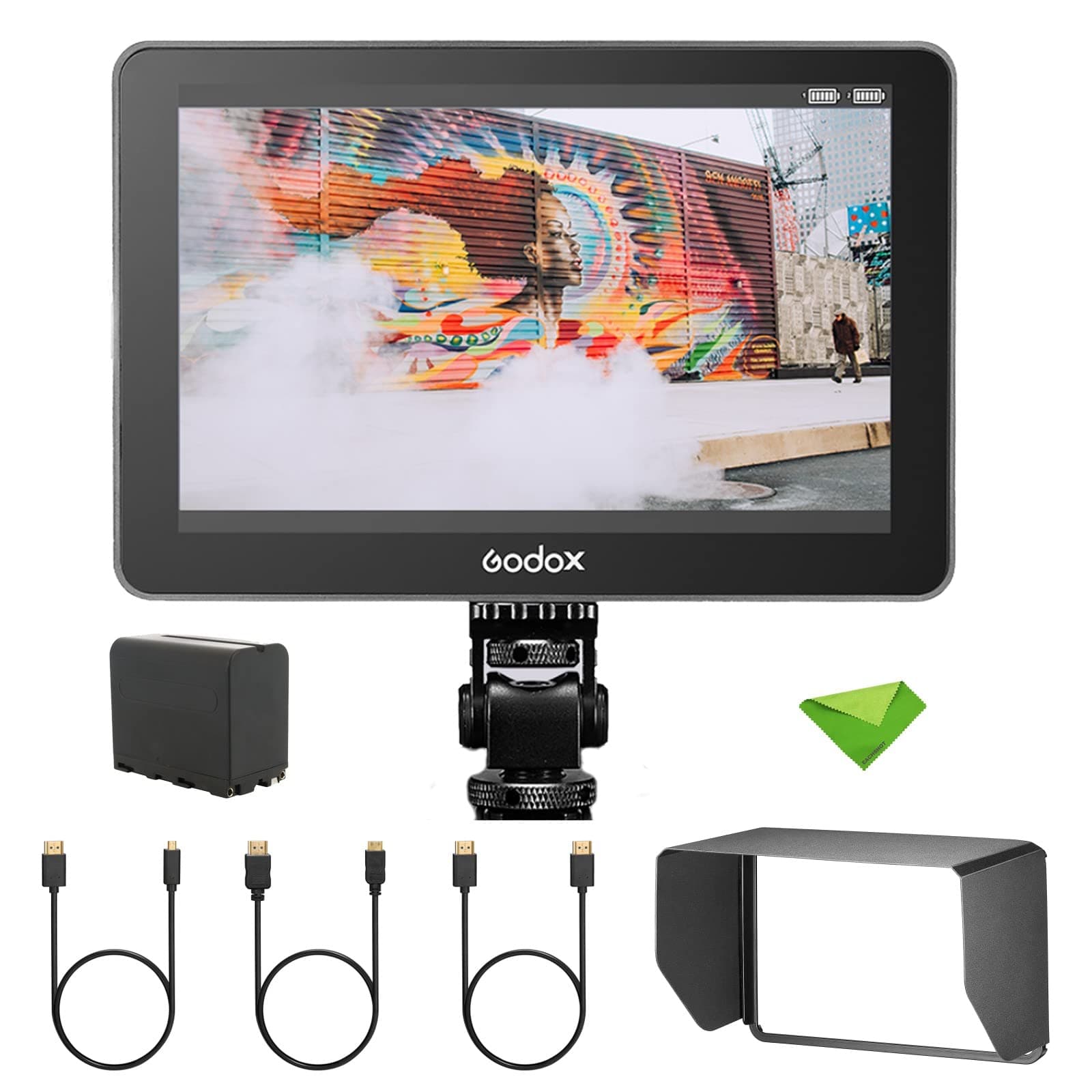 GODOX GM7S 4K Camera Monitor 7" 1200nit Ultra-Bright Monitor, 1920 * 1200 IPS Screen HDMI Input & Output 3D LUT Type-C/DC/Battery Powered On-Camera Monitor for DSLR Cameras with Sunshade+Battery