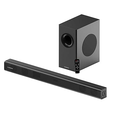 Ambrane 120W, 2.1 Channel Home Theatre with Remote,Subwoofer for Extra Deep Bass, HDMI ARC, Optical, BT v5.0, LED Display, Wall Mount and AUX,(Evoke bar 120, Black)