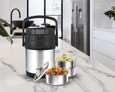 Milton Woofer 3 Thermosteel Wireless Bluetooth Speaker Tiffin (3 Containers) Steel Plain