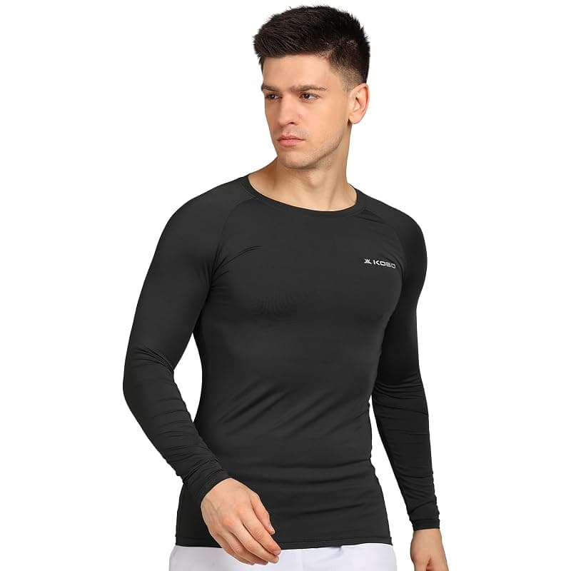 Kobo KT-02 Intense Compression Top Full Sleeve Skins Men's T-Shirt Base Layer Tight for Gym Running Swimming Cricket Cycling Football Yoga Basketball Tennis Badminton &amp; Many More Sports (Imported)