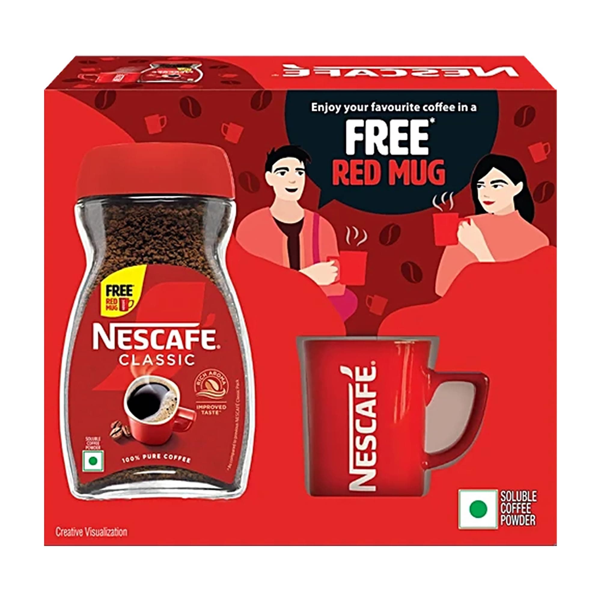 Nescafe Classic Instant Coffee Powder | Great start to your morning | 100% Pure Coffee | Free Red Mug | 180g, Box