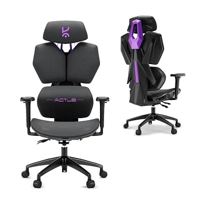 Kreo Actus Mesh Gaming Chair With 3-Point Locking Backrest, Adjustable Headrest & Lumbar Support, 60Mm Silent PU Casters, Metal Base, And 80Mm Class 4 Gas Lift Chair For Gaming, Black