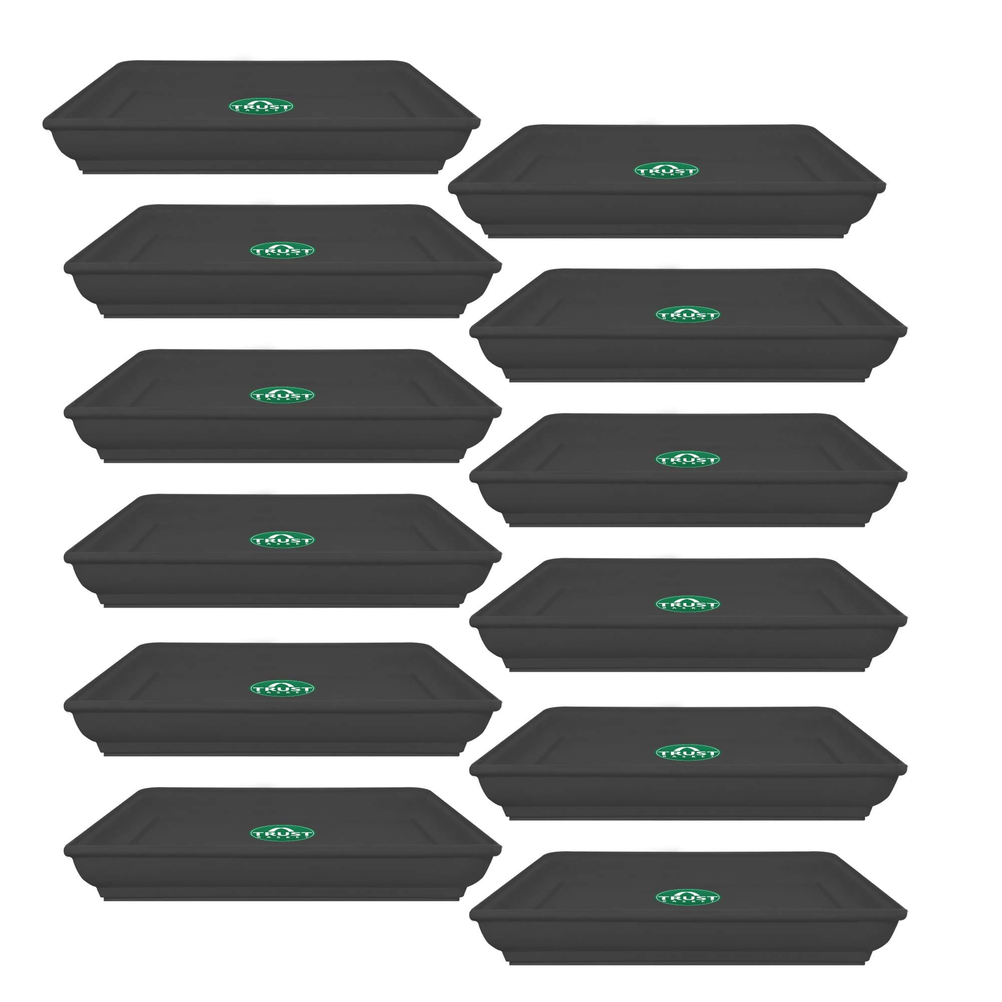 TrustBasket UV Treated Square Bottom Tray(Plate/Saucer) Suitable for 8 inch Square Plastic Pot - Black Color - Set of 12 | Heavy Duty Highly Durable Plant saucerGamla for Indoor Home Decor & Outdoor Balcony Garden