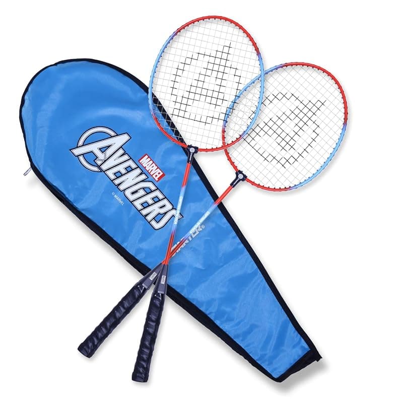 Captain America Badminton Racket Set of 2 by Starter - Anti Slip Grip, Nylon Gut, Alloy Joint, Multi-Colour
