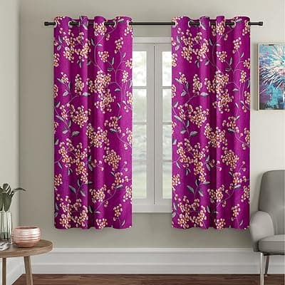 Cortina Floral Light-Filtering Polyester Curtains 7 feet Long Set of 2 for Door [ Opacity: 50-60%, Color: Pink, Printed Curtain -130 GSM ]