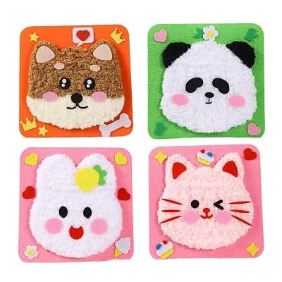 4Pcs Creative Sewing Kit for Kids, Hand Embroidery Kit for Beginners with Cute Animal Designs, Stitching Kit for Children, Fun DIY Craft Activity for Skill Development (Pink Pink)