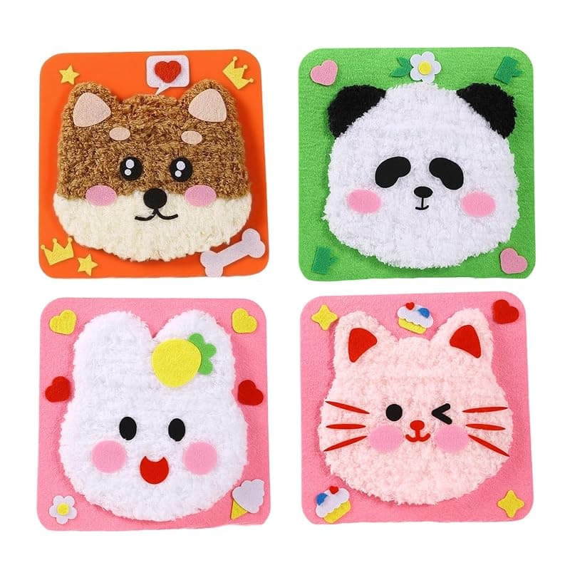 4Pcs Creative Sewing Kit for Kids, Hand Embroidery Kit for Beginners with Cute Animal Designs, Stitching Kit for Children, Fun DIY Craft Activity for Skill Development (Pink Pink)