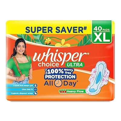 Whisper Choice Sanitary Pads with Wings for Women, XL, 40s Napkins