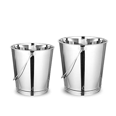 Mintage Stainless Steel Bucket for Bathroom 9.5L+15.6 litres Set of 2 | Water Storage Bucket for Kitchen | Balti for Serving | Leak Proof Multipurpose Use | Balti for Home Steel Buckets with Handle