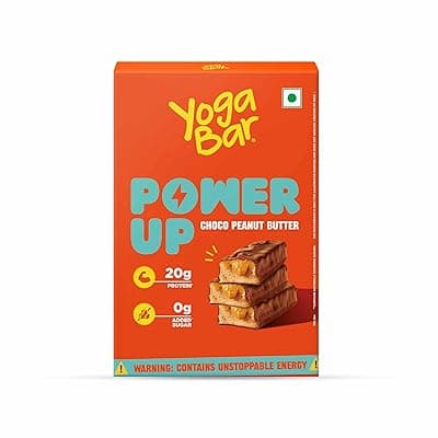 Yogabar Power Up 20g Protein Bar (5 Bars, Choco Peanut Butter, No Added Sugar) | Least Net Carbs | Zero Added Sugar Protein Bars | High Protein Blend - Whey Protein Concentrate, Isolate, Peanuts & Soy | Healthy Protein Snacks