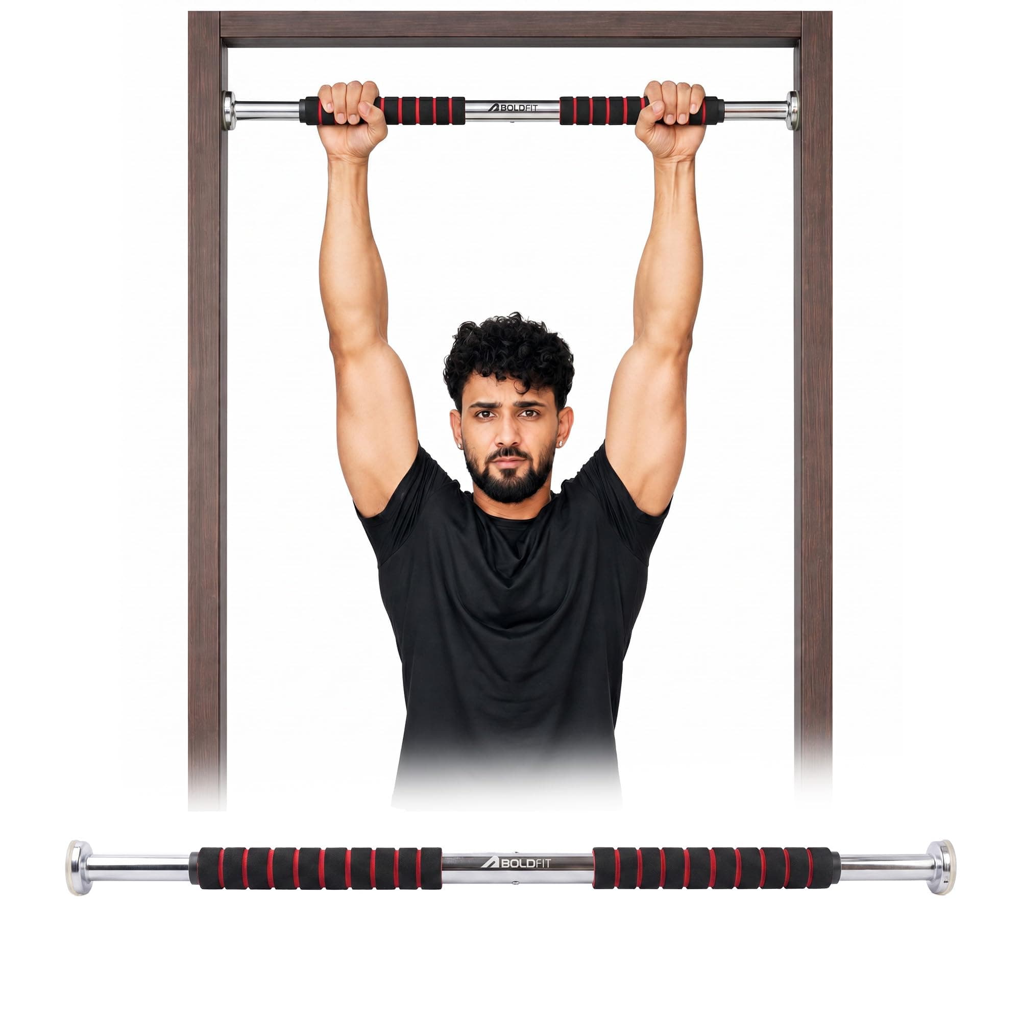 Boldfit Pull Up Bar for Home Workout Without Screw - Adjustable Door Way Chin Up Bar for Home Workout for Kids & Adults | Pull UpBar for Men & Women | Anti-Skid Grip | Strength Training Gym Accessories