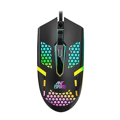 Ant Esports GM1103 Wired Gaming Mouse, 800-3600 DPI Adjustable Optical Sensor, RGB Multicolor Backlight, 4 Buttons, Ergonomic,1.5m Cable, 3300 FPS, Lightweight USB Mouse for PC, Laptop, Mac &amp; Windows