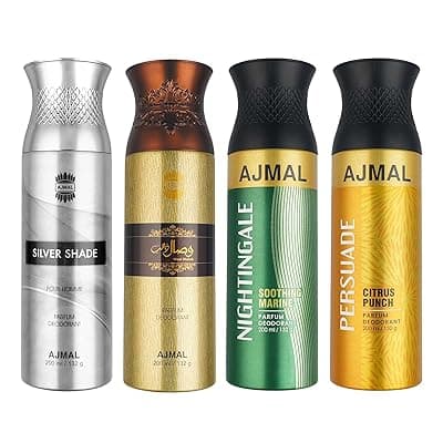 Ajmal 1 Silver Shade Homme for Men, 1 Wisal Dhahab for Men, 1 Nightingale and 1 Persuade for Men &amp; Women Deodorants each 200ML Combo pack of 4 (Total 800ML)