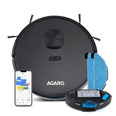 AGARO Alpha Robot Vacuum Cleaner, Brush, Dry Vacuum &amp; Wet Mop, Automatic Cleaning, Upto 3200Pa Strong Suction, Rechargeable, App Control, Lidar Navigation, Editable Map to Clean, Hard Floor &amp; Carpet