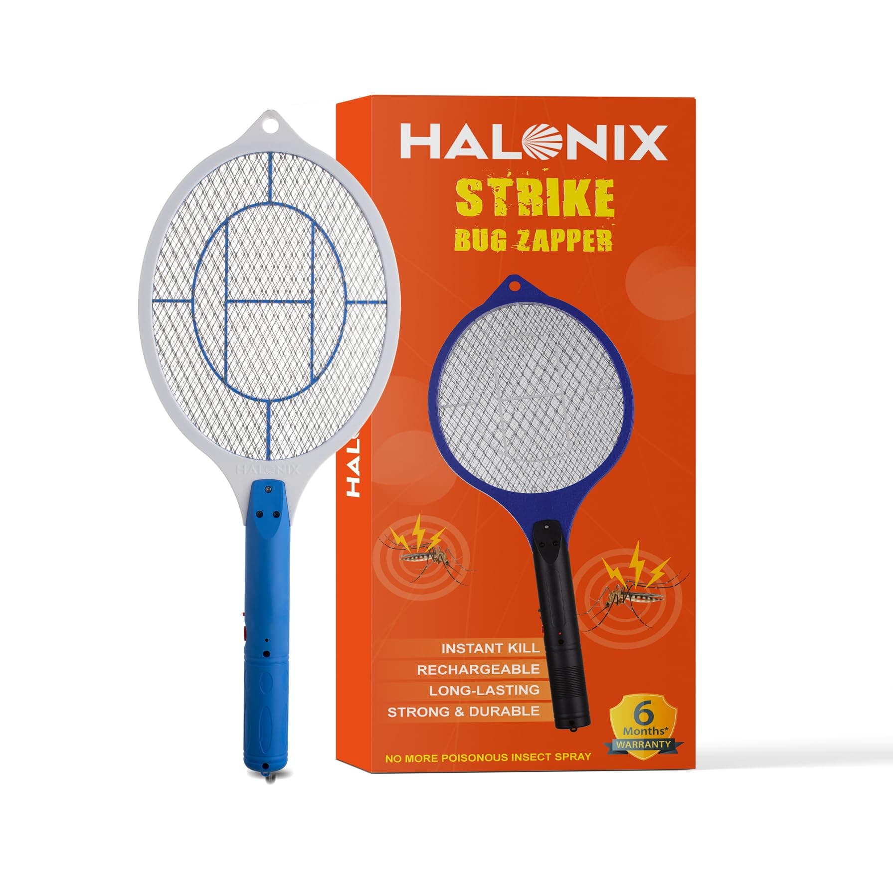Halonix Bug Zapper Anti-Mosquito Racquet, Insect Killer Bat with Rechargeable 400 mAh Battery | Mosquito bat | Fly swatter | Blue