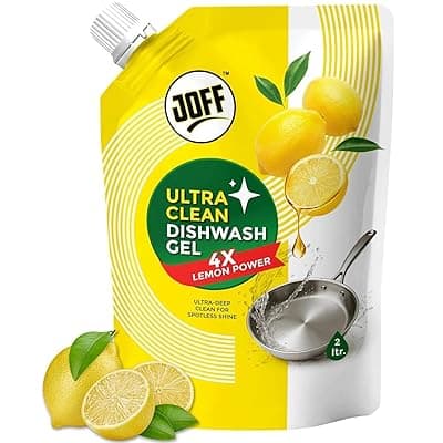 Joff Dishwash Liquid Gel 2 Litre Refill Pouch | Lemon Citrus Formula | Removes Tough Grease &amp; Oil | Leaves No Residue | Concentrated Dish Cleaning Soap | Large Refill Pack