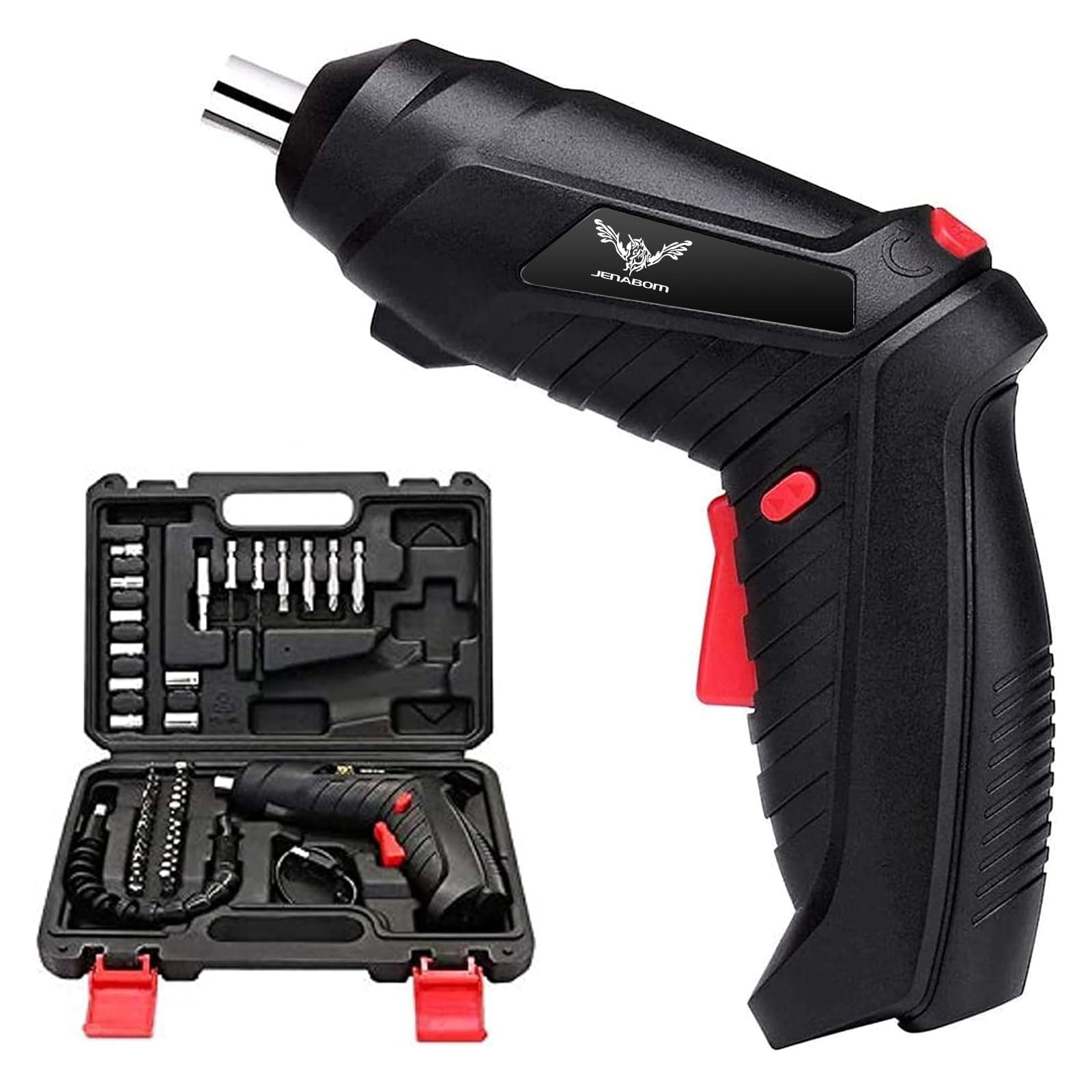 JENABOM Electric Screwdriver, 3.6V Cordless, 44pcs Screwdriver Bit Set, Front LED Light, Flexible Shaft, Micro USB, Carrying Case, Ideal for Home Improvement Furniture Assembly.