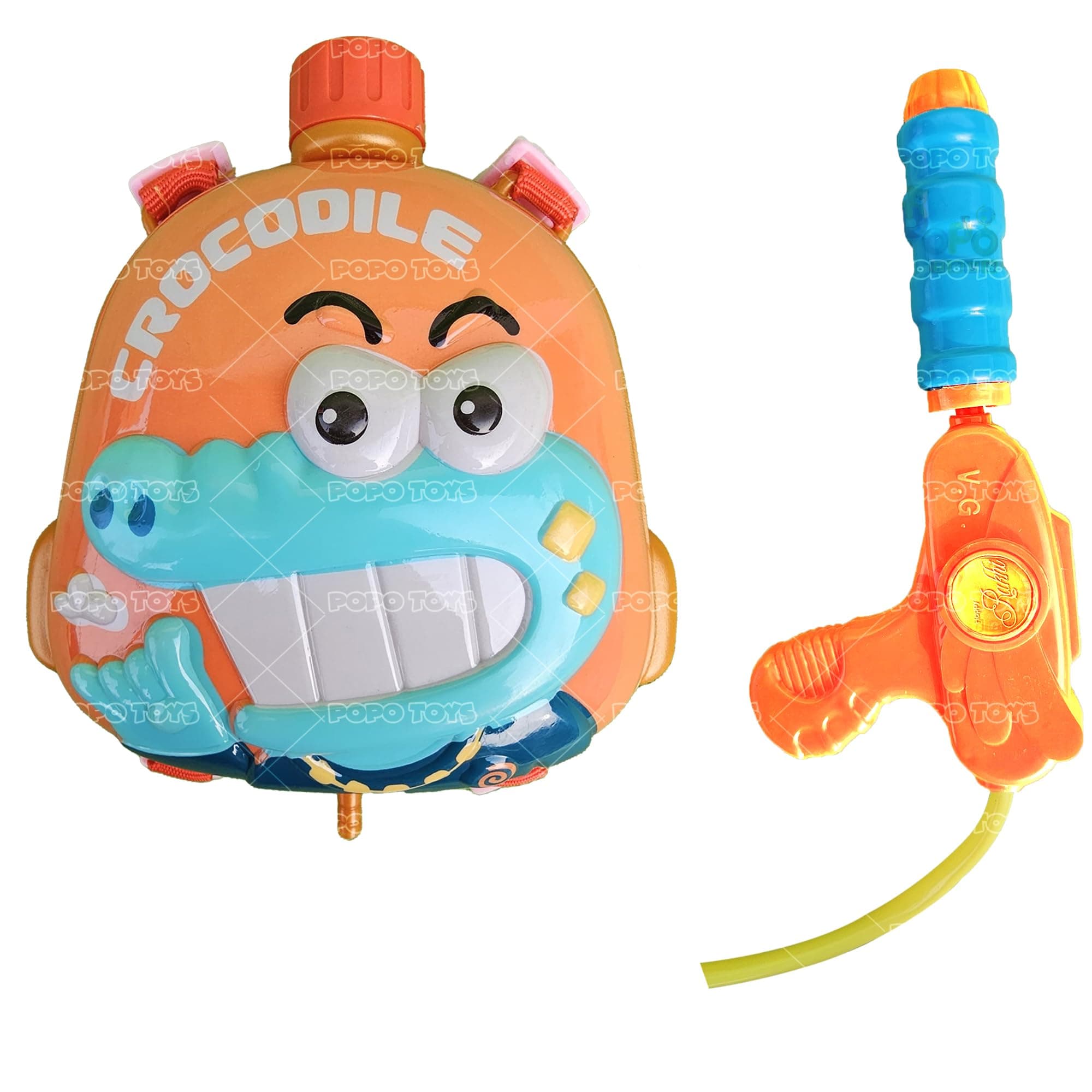PoPo Toys Holi Pressure Pichkari with Crocodile Bag Tank- 2 LTR | with Free Balloons, Gulal and Surprise Holi Gift | Multicolor