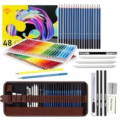 Corslet Set of 77 Pcs Drawing Kit - 48 Pc Colour Pencil Set Pencil Colour & 29 Pc Drawing Charcoal Pencil Set Art Supplies for Artist Includes Oil-Based Colouring Pencils and Sketch Kit for Artists
