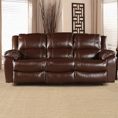 HomeTown Bristol Half Leather Three Seater Recliner in Brown Colour