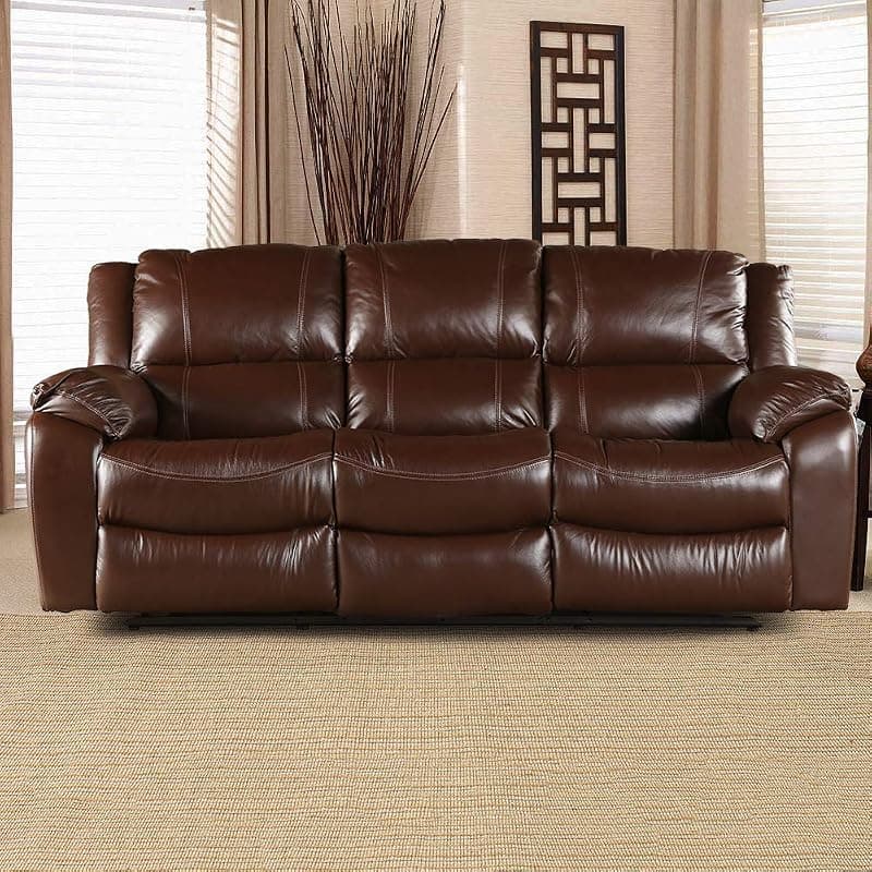 HomeTown Bristol Half Leather Three Seater Recliner in Brown Colour