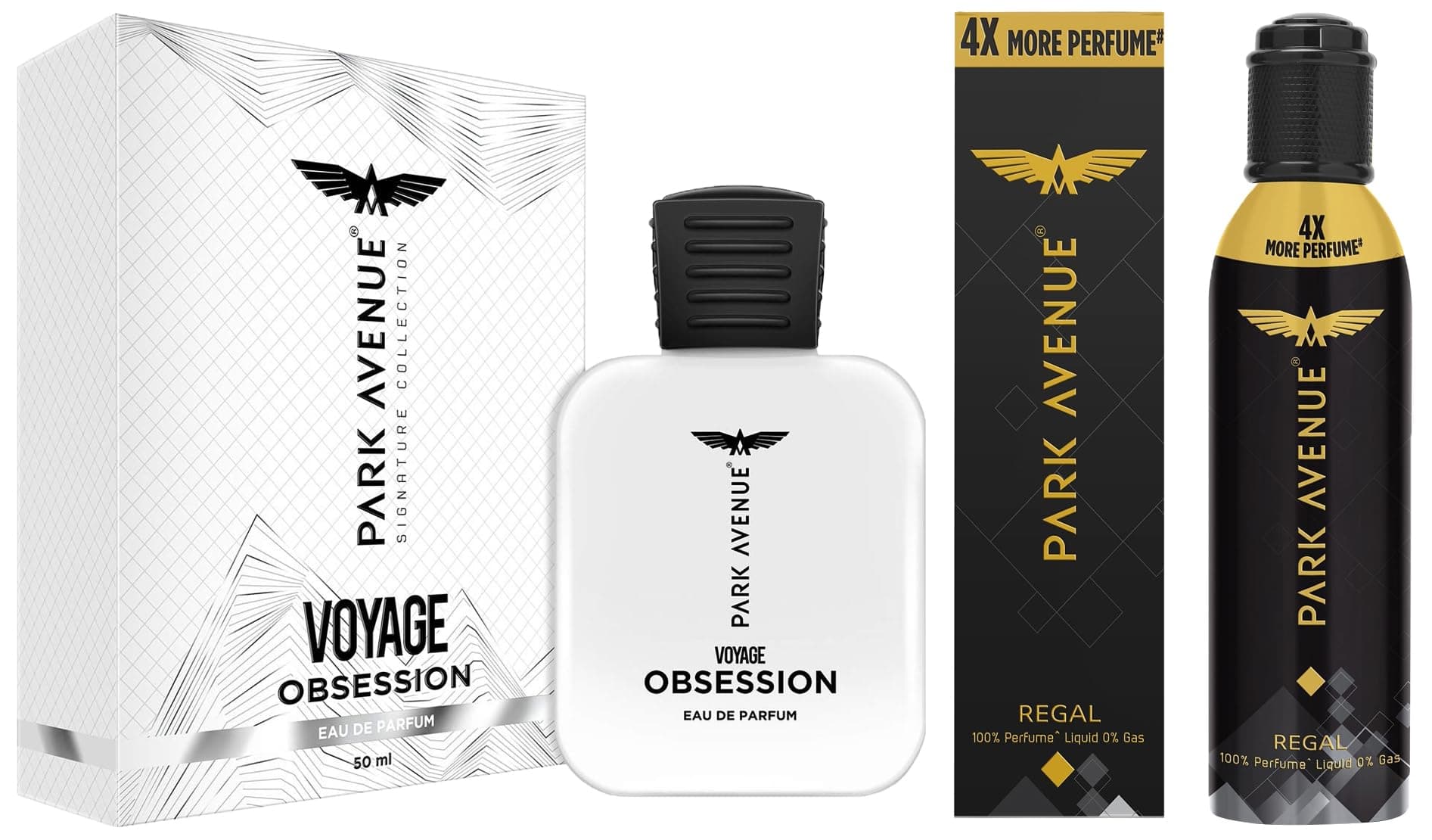 Park Avenue Men Voyage Obsession Eau De Parfum, 50 Ml & Regal No Gas Premium Perfume Long Lasting Musk Scent Fragrance Spray 130Ml