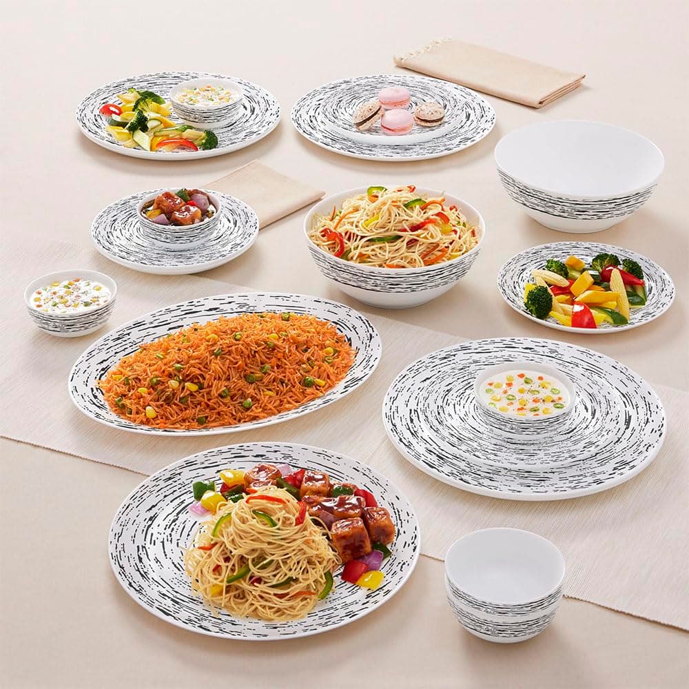 Larah By Borosil Moon Milky Way Dinner Set - 21 Pcs, Opal Glass Dinner Plates & Bowls Crockery Set for Dinning, White